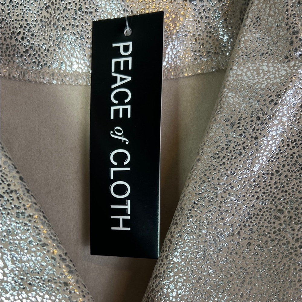 NWT Peace of Cloth Mariel Foiled Suede Moto Jacket Metallic Gold Beige Medium - Picture 8 of 14